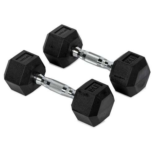 Titan Fitness Pair Rubber Coated Hex Dumbbells, Roll-Resistant Hexagonal Free Weights, Chrome-Coated Handles with Knurling, Strength Training Equipment - style: 10 lb, Pair