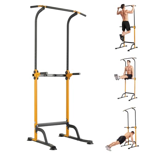 Pull Up Dip Station – 330LBS Capacity Height Adjustable Parallel Bars for Calisthenics, Home Strength Training with 6-Level Height Adjustment, Heavy Duty Steel Dip Stand for Upper Body Workout, Home Gym - color: Yellow