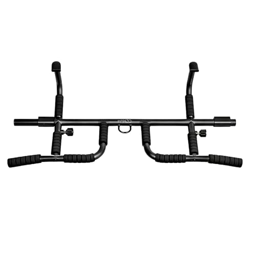 HANZO Doorway Pull Up Bar Set with Suspension Straps – Multi-Grip Chin Up Bar for Home Gym – No Screws, Strength Training Workout Bar, Door Gym Pullup Bar