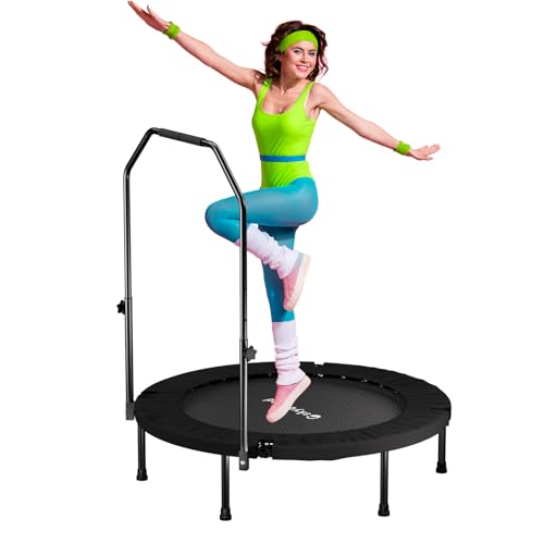 SkyBound Rebounder Trampoline for Adults - Indoor Mini Trampoline with Bar, Fitness Rebounder with 3 Adjustable Foam Handles, Exercise Trampoline for Adults Indoor/Garden Workout - color: Black