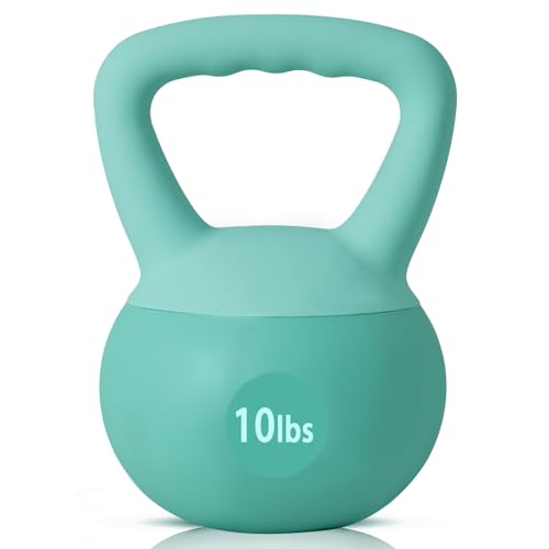 SogesPower Soft Kettlebells, Iron Sand Filled Strength Training Weights, Shock-Proof with Wide-Grip Handle, Fitness Kettlebells for Home Gym - color: 10LBS-Mint Green