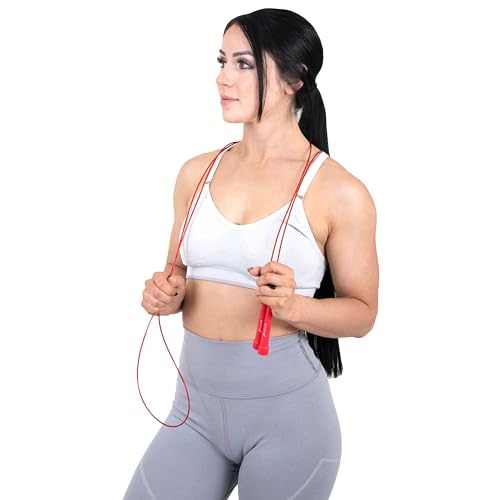 ProsourceFit Speed Jump Rope 10’ Adjustable Length, Super Fast Turning for Cardio, Boxing - color: Red