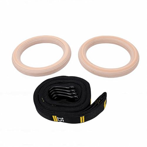 Double Circle Gymnastics Rings with Adjustable Numbered Straps, Wood Full Body Workout Rings for Home Gym, Upper Body Strength Training Equipment, Birch Wood Pull Up with