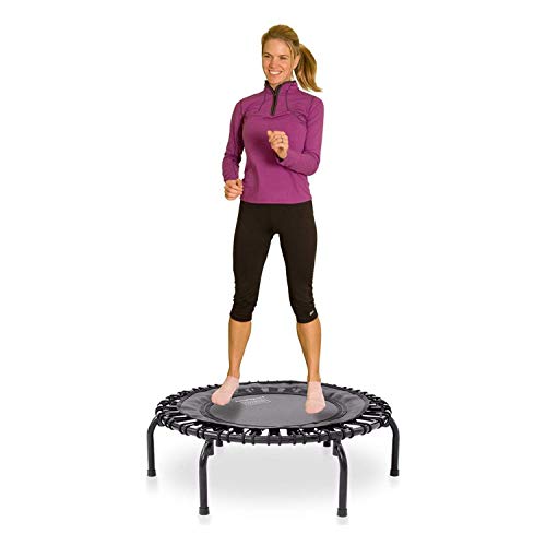 JumpSport 350 Indoor Portable Lightweight Safe Stable Heavy Duty 39-Inch Fitness Trampoline with Handle Bar Accessory, and Workout DVD, Black