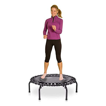 JumpSport 350 Indoor Portable Lightweight Safe Stable Heavy Duty 39-Inch Fitness Trampoline with Handle Bar Accessory, and Workout DVD, Black
