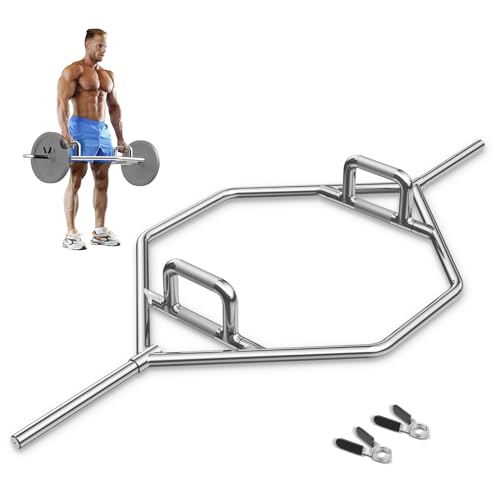 GYMAX Olympic Folding Trap Bar - 56" Chrome Hex Weight Lifting Bar for Squats, Deadlifts, Shrugs & Power Pulls - 800Lbs Capacity - color: Silver, 1" Sleeve