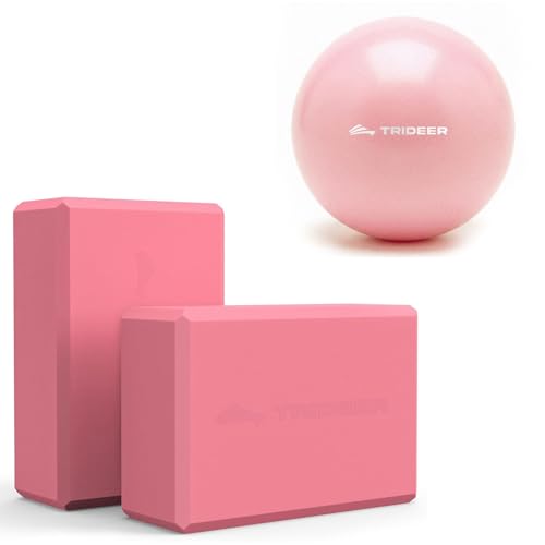 Trideer Yoga Block & Pilates Ball Bundle, Soft Non-Slip Foam Yoga Block with 9-Inch Pilates Ball for Core Training, Balance, Stretching, Yoga, Pilates & Physical Therapy