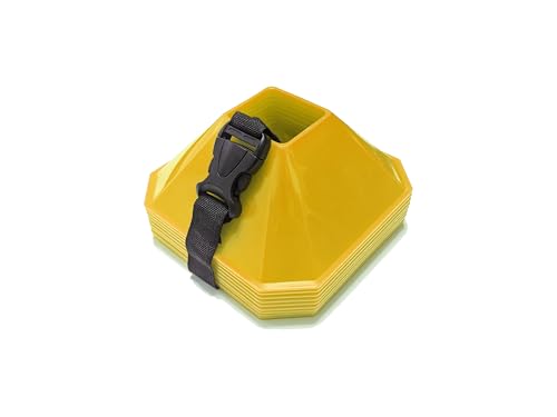 Sports Square Training Cones (Set of 10) - APEX PRO Sports - Training Cones with Carry Strap for Training, Soccer, Football, Basketball,Kids and Other Sports and Games - color: Yellow