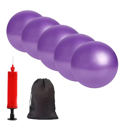 Mini Pilates Exercise Yoga Ball, 6 Inch Small Inflatable Exercise Yoga Ball,Core Training and Physical Therapy Equipment, with Pump - color: Purple-5PCS, size: 6 inch