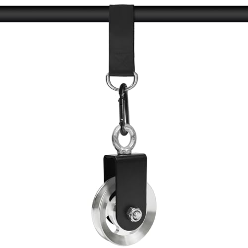 LFJ Aluminum Alloy Cable Pulley with Swing Strap Carabiner, 90mm Pulley Wheel for LAT Pulley System DIY Pull Down Attachment,Ladder Lift,Home Gym Equipment - color: Silver