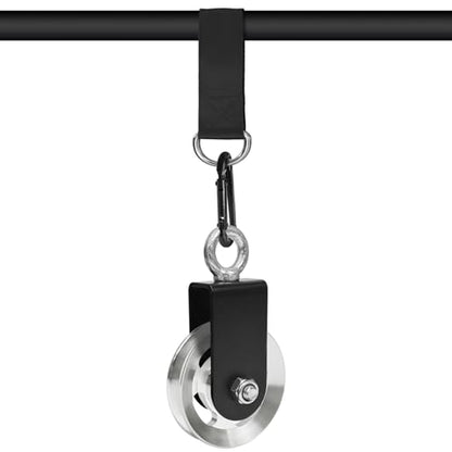 LFJ Aluminum Alloy Cable Pulley with Swing Strap Carabiner, 90mm Pulley Wheel for LAT Pulley System DIY Pull Down Attachment,Ladder Lift,Home Gym Equipment - color: Silver