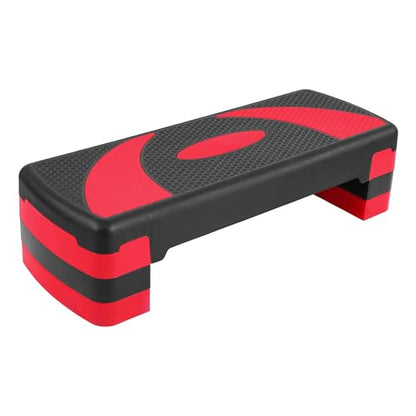 BalanceFrom 31-inch Aerobic Step Platform Trainer with 3 Adjustable Risers - color: Black/Red