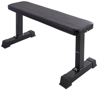 Amazon Basics Sturdy Flat Weight Bench for Home Gym, Strength Training, Stable Assembly, Black