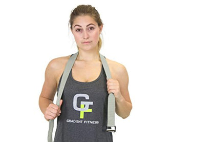 Yoga Strap, Friction-Less Easy-Feed Buckle, Super Soft Cotton/Polyester Blend Webbing, Free eGuide. (8 Feet) - color: Grey