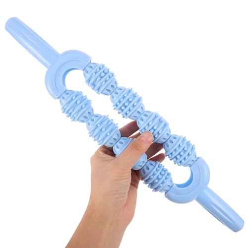 Calf Massager Roller Stick Portable for Muscle Spiky Handheld Leg Muscle Roller for Runners and Athletes Blue 8-Wheel for Workout and Relief