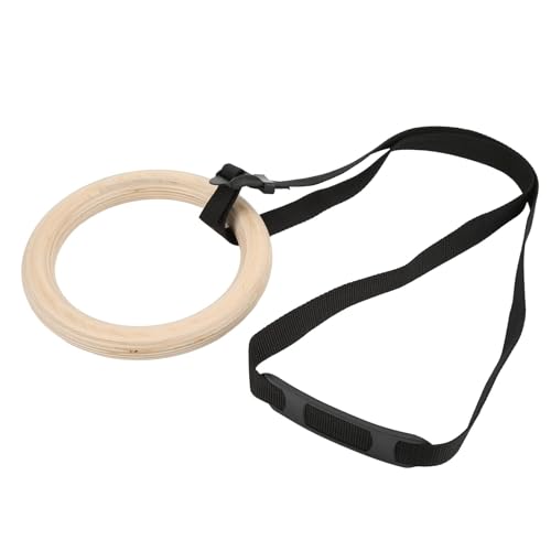 1 Pair of Adjustable Buckle Straps, 330-Pound Wooden Belt Gymnastics Rings, Pull-Up Training Rings, Suitable for Fitness