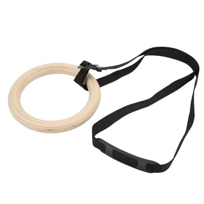 1 Pair of Adjustable Buckle Straps, 330-Pound Wooden Belt Gymnastics Rings, Pull-Up Training Rings, Suitable for Fitness