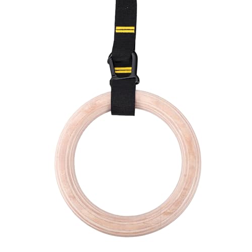 Wooden Gym Rings Birch Wood Rings Gymnastics with 1.5 Inch Numbered Straps Rotating Carabiner for Home Gym Strength Training