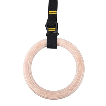 Wooden Gym Rings Birch Wood Rings Gymnastics with 1.5 Inch Numbered Straps Rotating Carabiner for Home Gym Strength Training