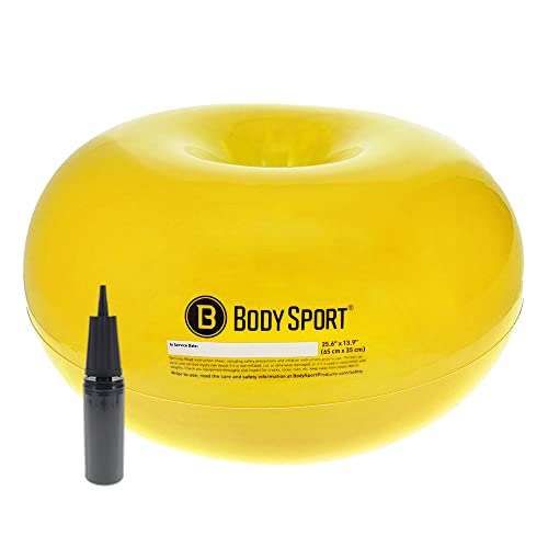 Body Sport Donut Ball – Durable, Inflatable Exercise Ball for Balance & Stability Training, Yoga, & Pilates Workouts – Use in Home, Office, Gym, or Classroom - style: 26-inch