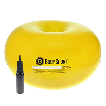 Body Sport Donut Ball – Durable, Inflatable Exercise Ball for Balance & Stability Training, Yoga, & Pilates Workouts – Use in Home, Office, Gym, or Classroom - style: 26-inch