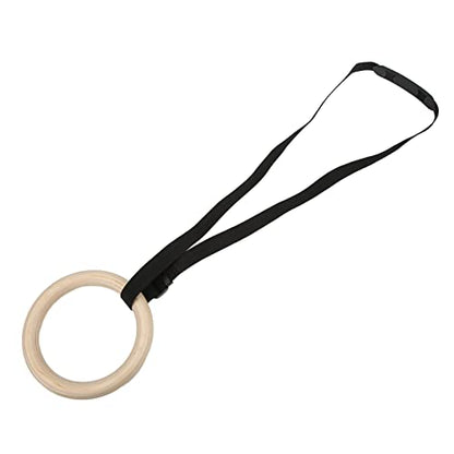 Luocute 1 Pair Wooden Gymnastic Rings, Birch Wood 330lbs Load Bearing Capacity Pull Up Exercise Rings with Adjustable Buckle Straps, for Home Gym Strength Training