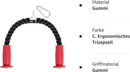 Yes4All Deluxe Tricep Rope Cable Attachment, 27 & 36 inch with 4 Colors, Exercise Machine Attachments Pulley System Gym Pull Down Rope with Carabiner - color: I. Tricep Rope Ergonomic