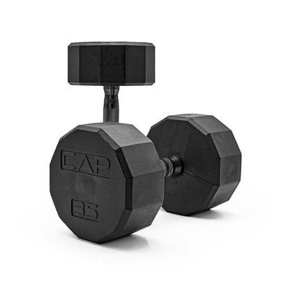 CAP Rubber Coated Dumbbell Weights, Free Weights for Home Gym Strength Training, Anti-Roll Hex Dumbbells with Black, Chrome & Comfort Grip Handles, Pairs & Sets - size: 35 lb - Pair, style: 12-Sided - Black Handle