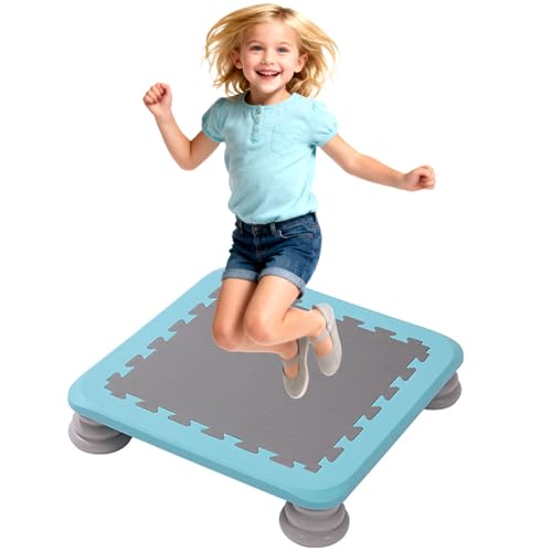 Sensory Trampoline for Autism Kids Indoor, 25 Inch Square Leaps and Rebounds Trampoline, Bouncing Board with Non-Slip Base, Mini Trampolines Bounce Board Jumping Toys, Max Loaded 165 lbs - color: Blue