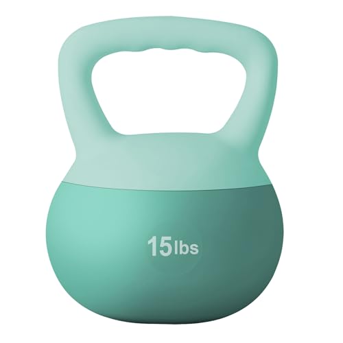 SogesHome Soft Kettlebells with Iron Sand Fill, Wide-Grip Handle, Shock-Proof Design - Ideal for Strength Training - Fitness Kettlebells for Home Gym, Men, Women, Children - color: Mint, size: 15LB