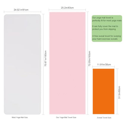 Yoga Mat Towel Non Slip for Hot Yoga, with a Sweat Towel, Anti-Slip Silicone Grip Dot, Waffle Fiber 400GSM,72'' x 25'' Mat Size,Grippy Yoga Mat Towel, Soft Absorbent for Hot Exercise,Bikram,Pilates