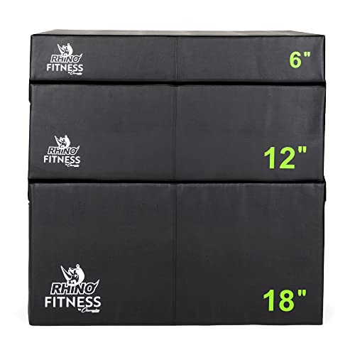 Champion Sports Foam Plyometric Box Set with 6", 12", and 18" Included - Durable Jump Boxes for Training with Handles, Hook and Loop Flaps - Stackable Cross Traning Plyo Box, Jumps for Gym