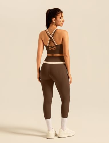 Double Layer Workout Sets for Women Color Block Yoga Gym Sets Cross Back Sports Bra Matching Crossover Leggings with Pockets