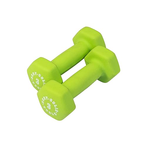 Body-Solid Tools Neoprene Dumbbell for Weight and Aerobic Strength Training, Pilates & Physical Therapy, Hand Weights for Men and Women, Commercial and Home Gym Free Weights Hex End Dumbbells - color: 3lbs.Green