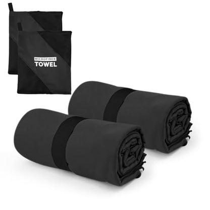 Microfiber Camping Towel Small Lightweight Quick Dry Towels for Gym Face Neck Body Sweat Golf Cycling Hiking (Black, 2 Pack S)