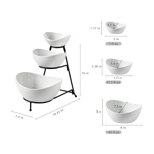 Gomakren 3 Tiered Serving Bowl Set, Chip and Dip Serving Set with Stand - color: Black Stand