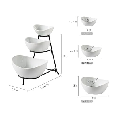 Gomakren 3 Tiered Serving Bowl Set, Chip and Dip Serving Set with Stand - color: Black Stand