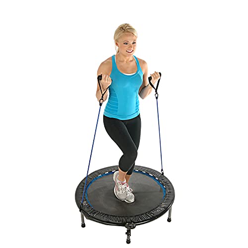 Stamina 36" Foldable Mini Trampoline Rebounder for Adults with Smart Workout App, Black - Portable Fitness Equipment for Home Gym, Cardio and Jumping Training Exercise