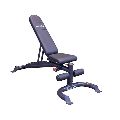 Body Solid (GFID100B) Adjustable Leverage Flat Incline Decline Bench for Weight Lifting, Heavy Duty Fitness Workout Equipment for Bench Press & Incline Exercise, Commercial and Home Gym Essentials