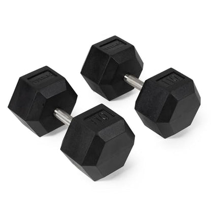 Titan Fitness Free Weights, Rubber Coated Hex Dumbbell, Straight Stainless Steel Handle, Strength Training, Full Body Workout - style: 110 pound Pair