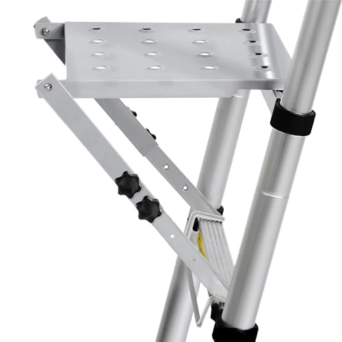 TooCust Ladder Platform Attachment for Extension Ladders - Adjustable Legs with Lock Knobs, 400 lbs Anti-Slip Steel Step & Tool Tray, Rung-Mounted Ladder Accessory for Painting & Gutter Work - Silver - color: Silver - Adjustable Style