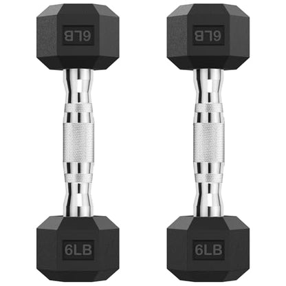 HANDBODE Hex Dumbbell Set, 2.5-65 lb Rubber Encased Exercise & Fitness Dumbbells, Weights Dumbbells Set of 2, Hand Weight for Strength Training - size: 6 lb, Pair, style: Chrome Handle