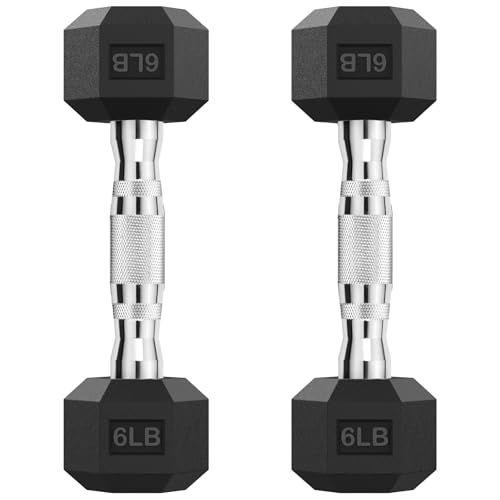 HANDBODE Hex Dumbbell Set, 2.5-65 lb Rubber Encased Exercise & Fitness Dumbbells, Weights Dumbbells Set of 2, Hand Weight for Strength Training - size: 6 lb, Pair, style: Chrome Handle
