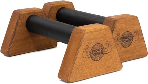 WOODPOWER® - PowerBars, Wooden Parallettes Push Up Bars, Joint-Friendly Beech Wood Calisthenics Equipment for Home, Durable Handstand Trainer Push Up Handles for Floors