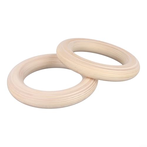 2pcs Wood Gymnastics Rings,Solid Training Rings for Home Fitness and Workouts, Non-Slip Sweat-Absorbent Pull-Up Rings with Adjustable Straps for Strength Training and Gymnastics(25mm 19cm)