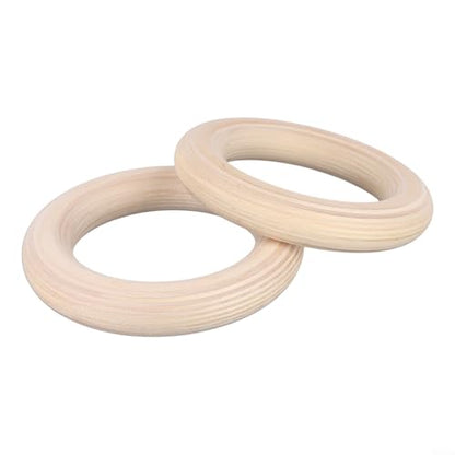 2pcs Wood Gymnastics Rings,Solid Training Rings for Home Fitness and Workouts, Non-Slip Sweat-Absorbent Pull-Up Rings with Adjustable Straps for Strength Training and Gymnastics(25mm 19cm)