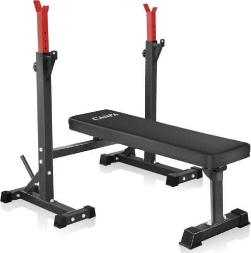 Bench Press, CANPA Olympic Weight Bench with Squat Rack Workout Bench Adjustable Barbell Rack Stand Strength Training Home Gym Multi-Function - color: coral red