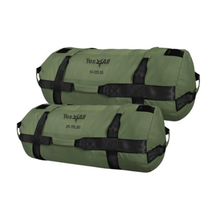 Yes4All Sandbags for Working Out, Adjustable Sand Bags for Weight Training with Handles, Combo Army Green (M + L)