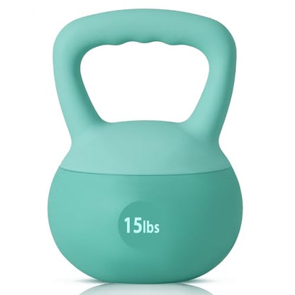 SogesPower Soft Kettlebells, Iron Sand Filled Strength Training Weights, Shock-Proof with Wide-Grip Handle, Fitness Kettlebells for Home Gym - color: 15LBS-Mint Green