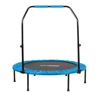 Foldable Mini Trampoline Home Gym Fitness Rebounder with 5 Level Adjustable Handle, Supportive 440 lb Capacity Workout Equipment, 40", Blue